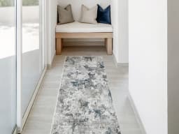 Jacob Sky Runners carpet in blue and grey, shown in a lifestyle front view