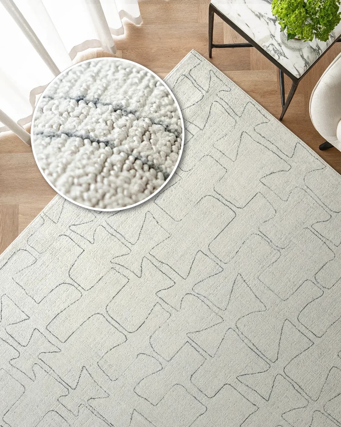 Jaxon Bianca carpet in ivory and charcoal, shown in a lifestyle top view as image 2