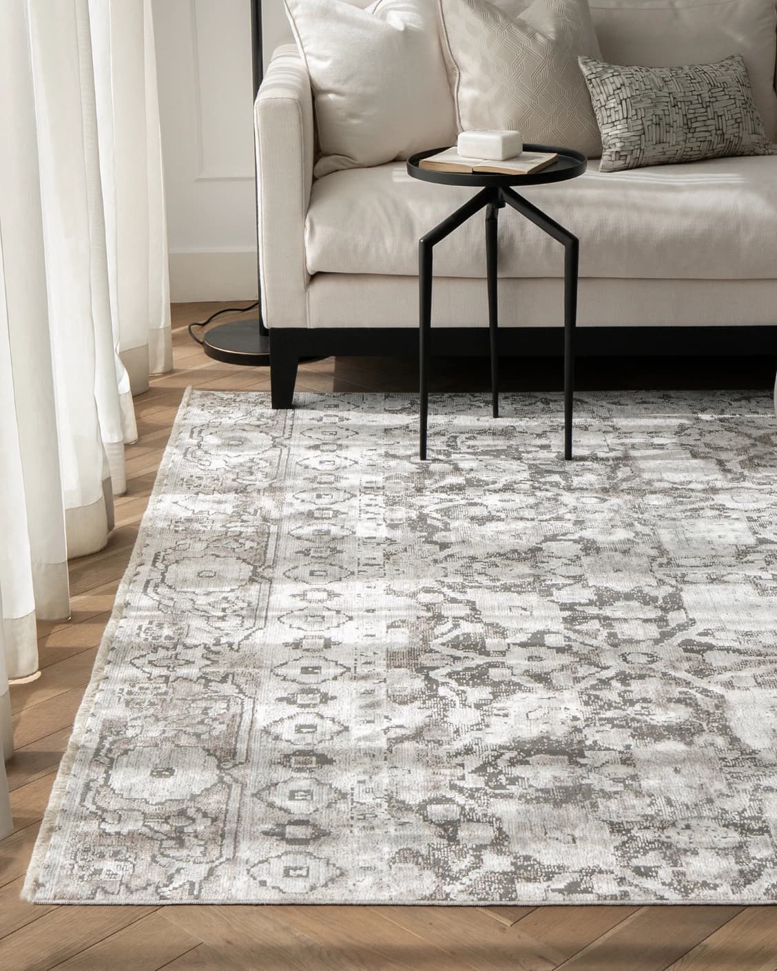 Jerik Ashton carpet in grey, shown in a lifestyle front view as image 2