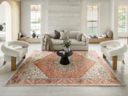 Julian Copper carpet in red and beige, shown in a lifestyle front view