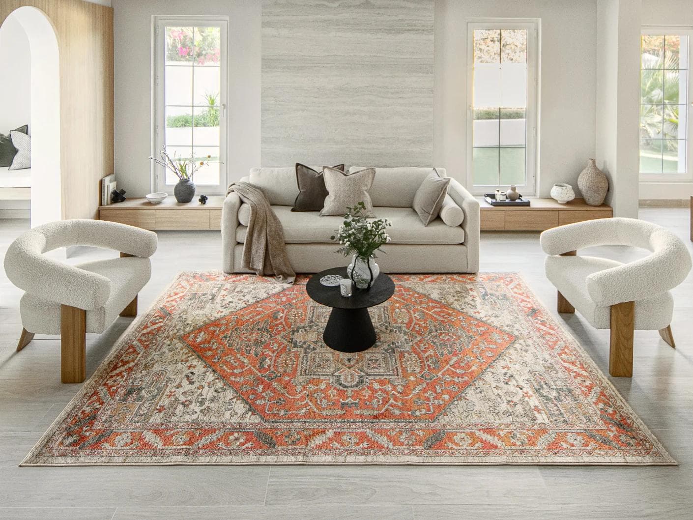 Julian Copper carpets in red and beige, shown in a lifestyle front view as image 3