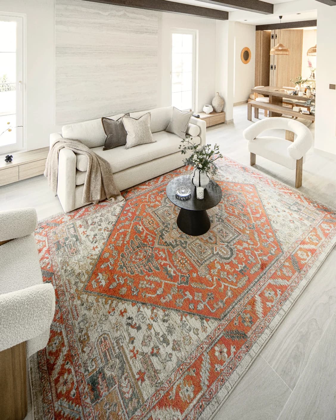 Julian Copper carpet in red and beige, shown in a lifestyle left view as image 6