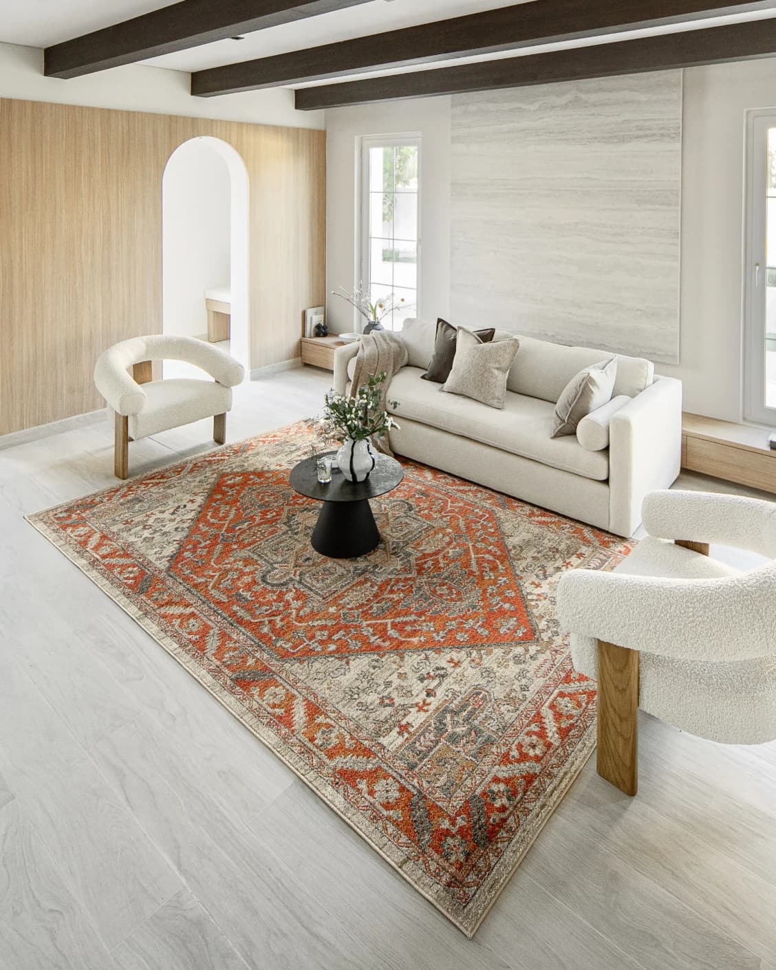 Julian Copper carpet in red and beige, shown in a lifestyle right view as image 7