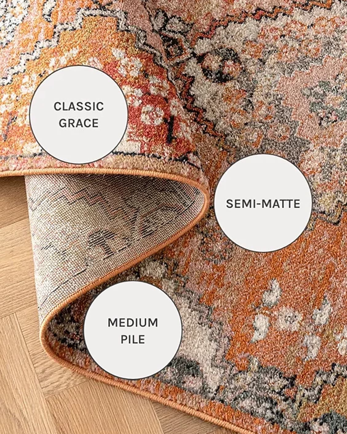Julian Coral carpets in coral, orange and rust, shown in a close-up as image 6