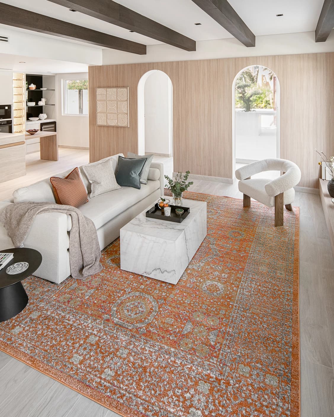 Julian Rust Runners carpet in orange, shown in a lifestyle right view as image 6