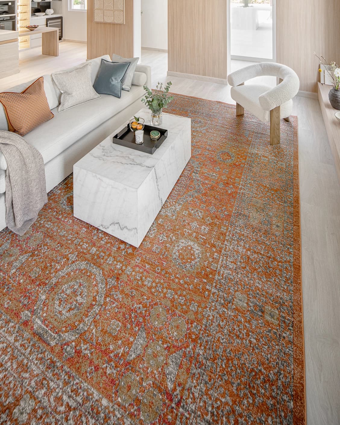 Julian Rust Runners carpet in orange, shown in a lifestyle right view as image 7