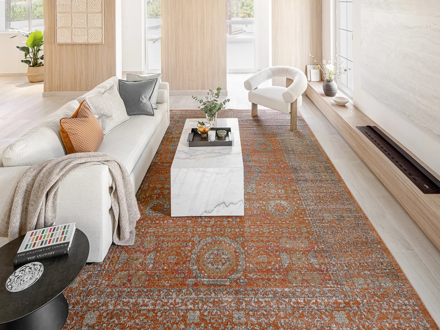 Julian Rust carpets in orange, shown in a lifestyle front view as image 3