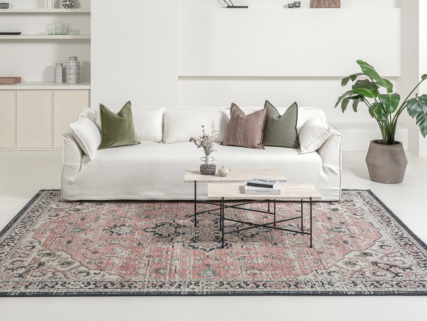 Julian Terracotta carpets in grey and pink, shown in a lifestyle front view as image 3