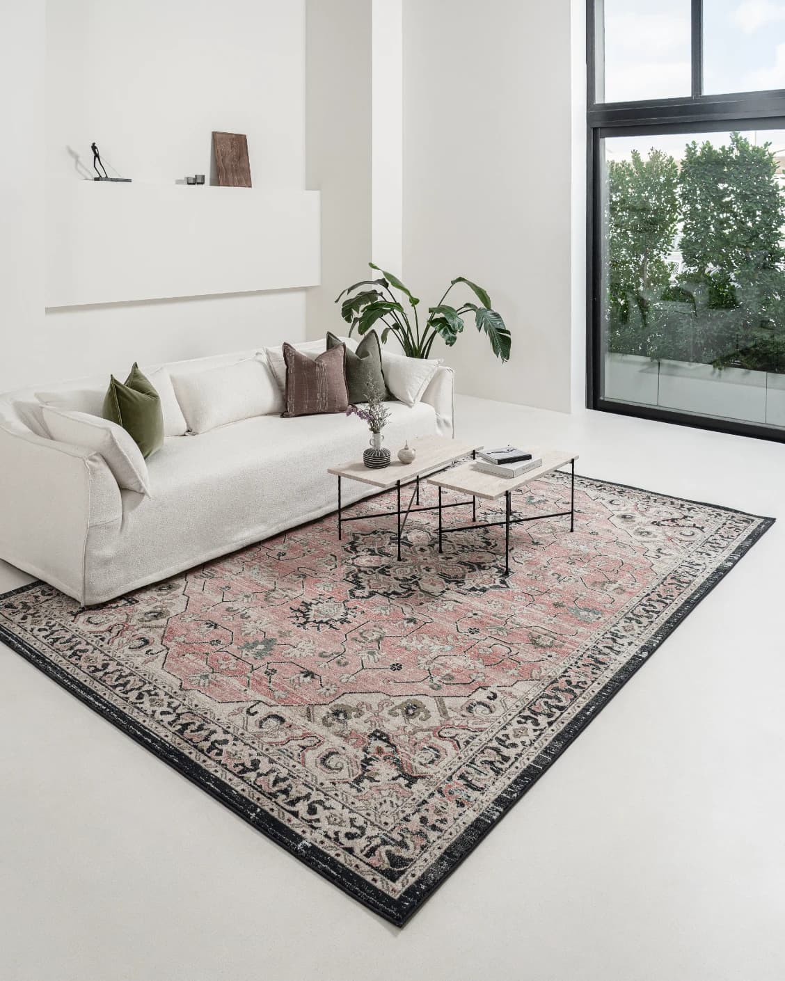 Julian Terracotta carpet in grey and pink, shown in a lifestyle front view as image 4