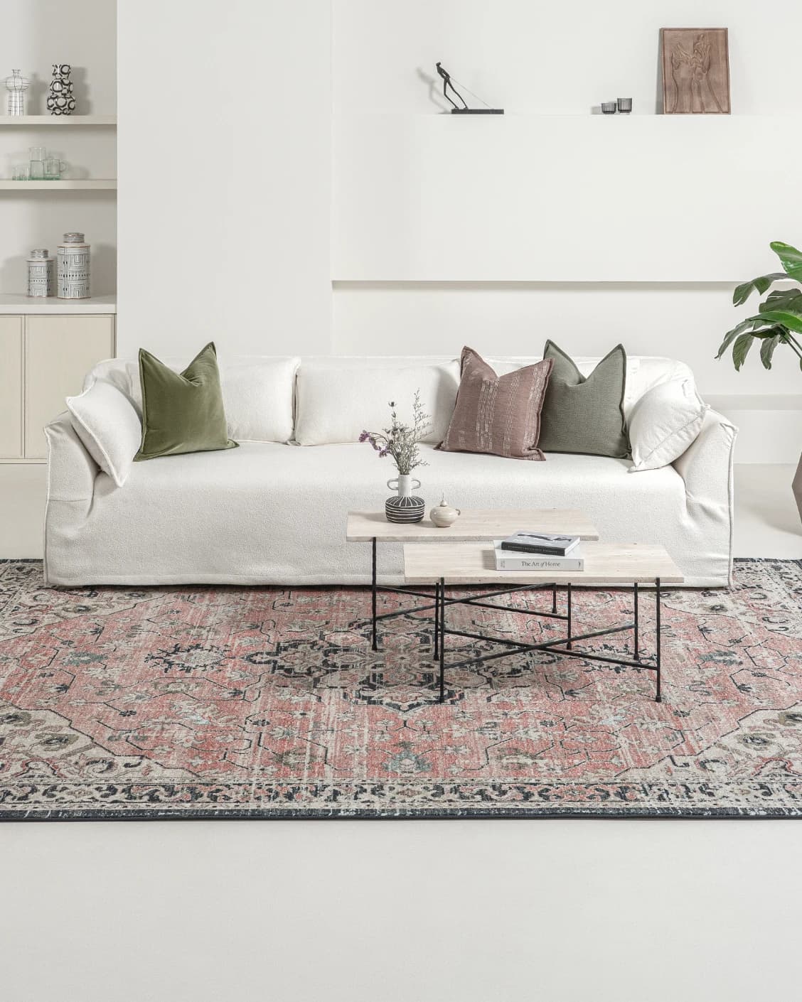 Julian Terracotta Runners carpet in grey and pink, shown in a lifestyle front view as image 4