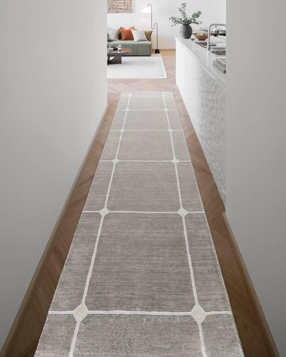 Justin Dune Runners carpet in dune and grey, shown in a lifestyle front view as image 2