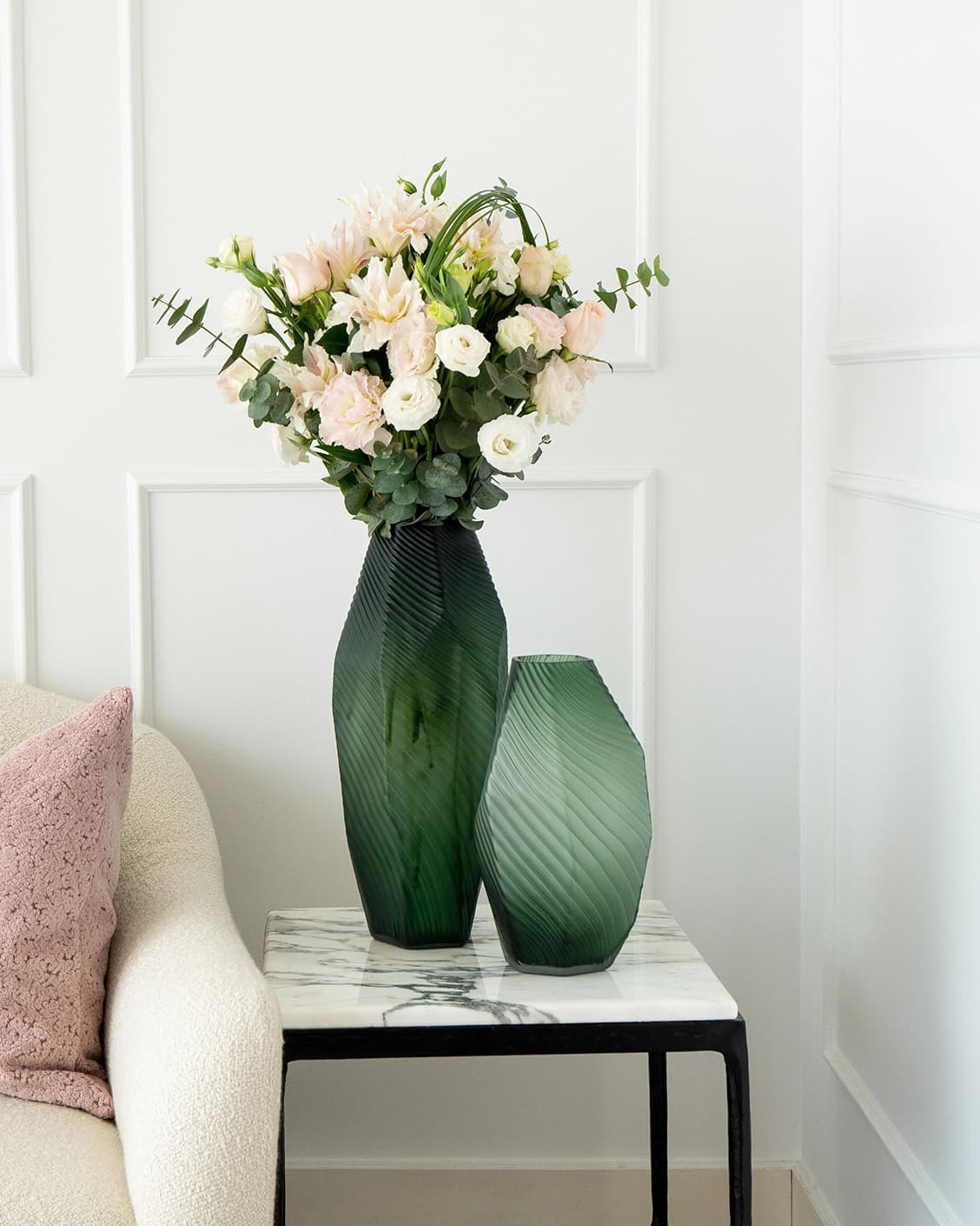 Keira Bundle vases in green, shown in a lifestyle front view as image 2