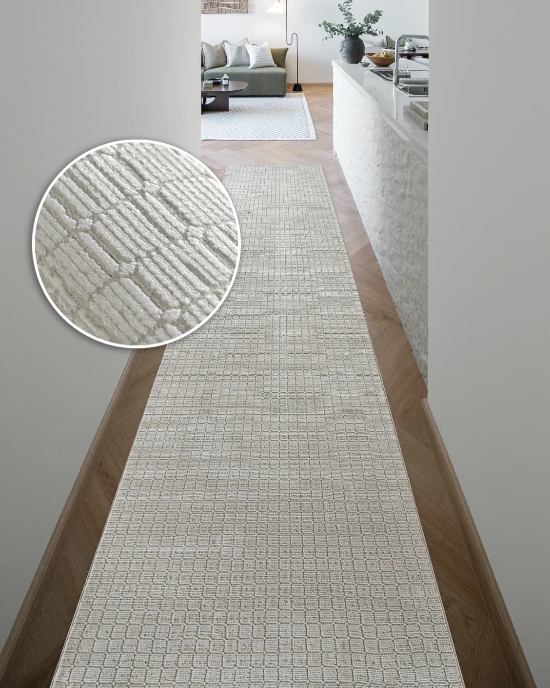 Laino Alba Runners carpet in ivory and grey, shown in a lifestyle front view as image 2