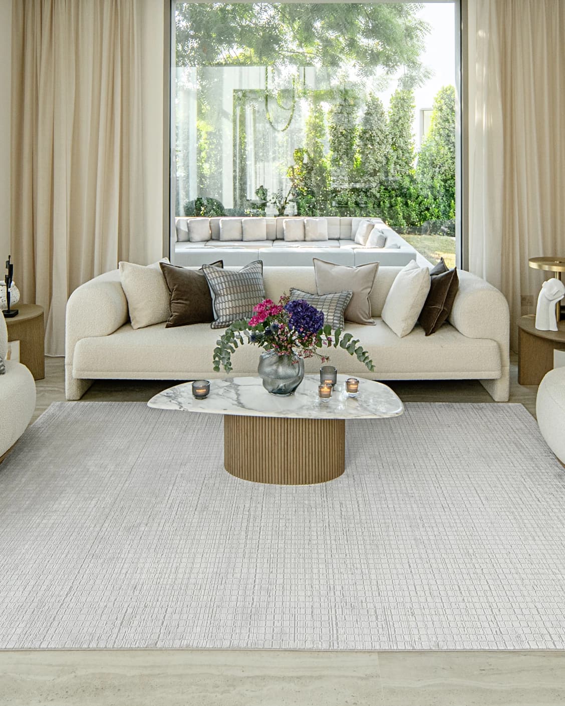 Laino Alba carpet in ivory and grey, shown in a lifestyle front view as image 4