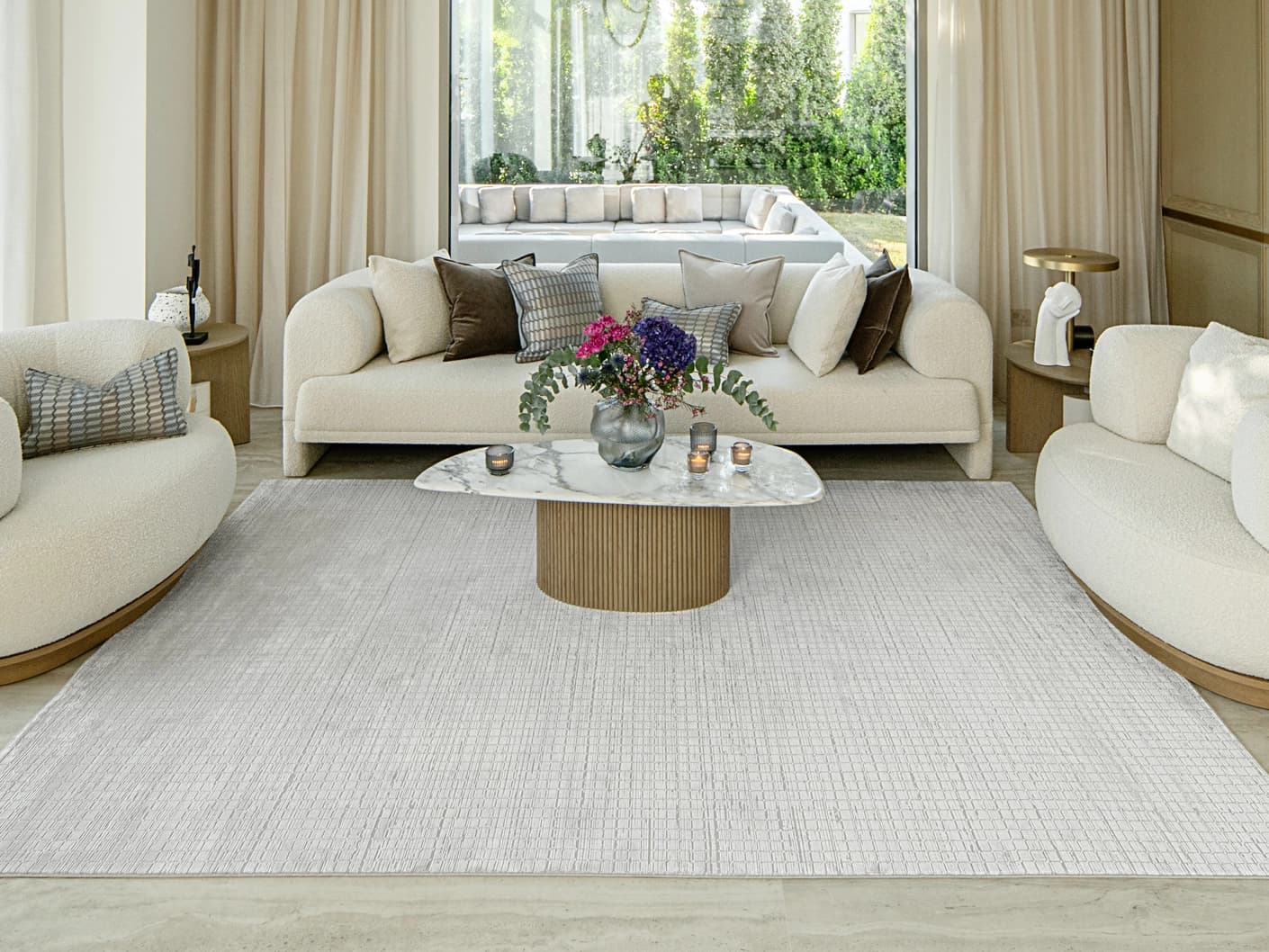 Laino Alba carpet in ivory and grey, shown in a lifestyle front view as image 4