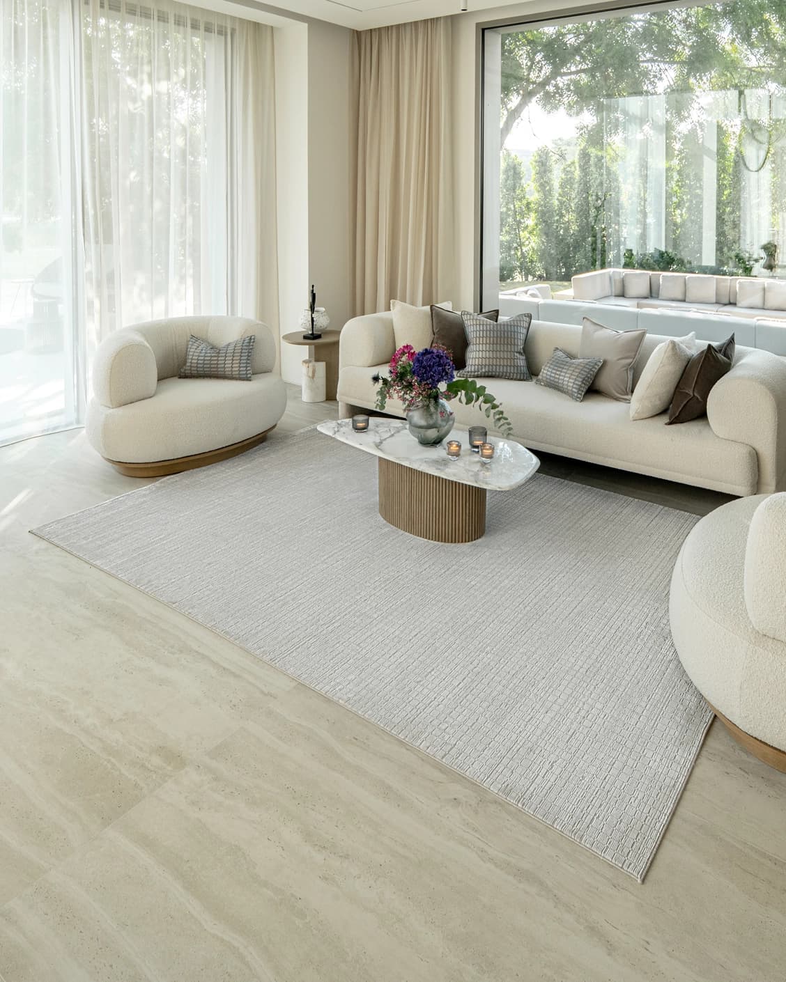 Laino Alba carpet in ivory and grey, shown in a lifestyle right view as image 6