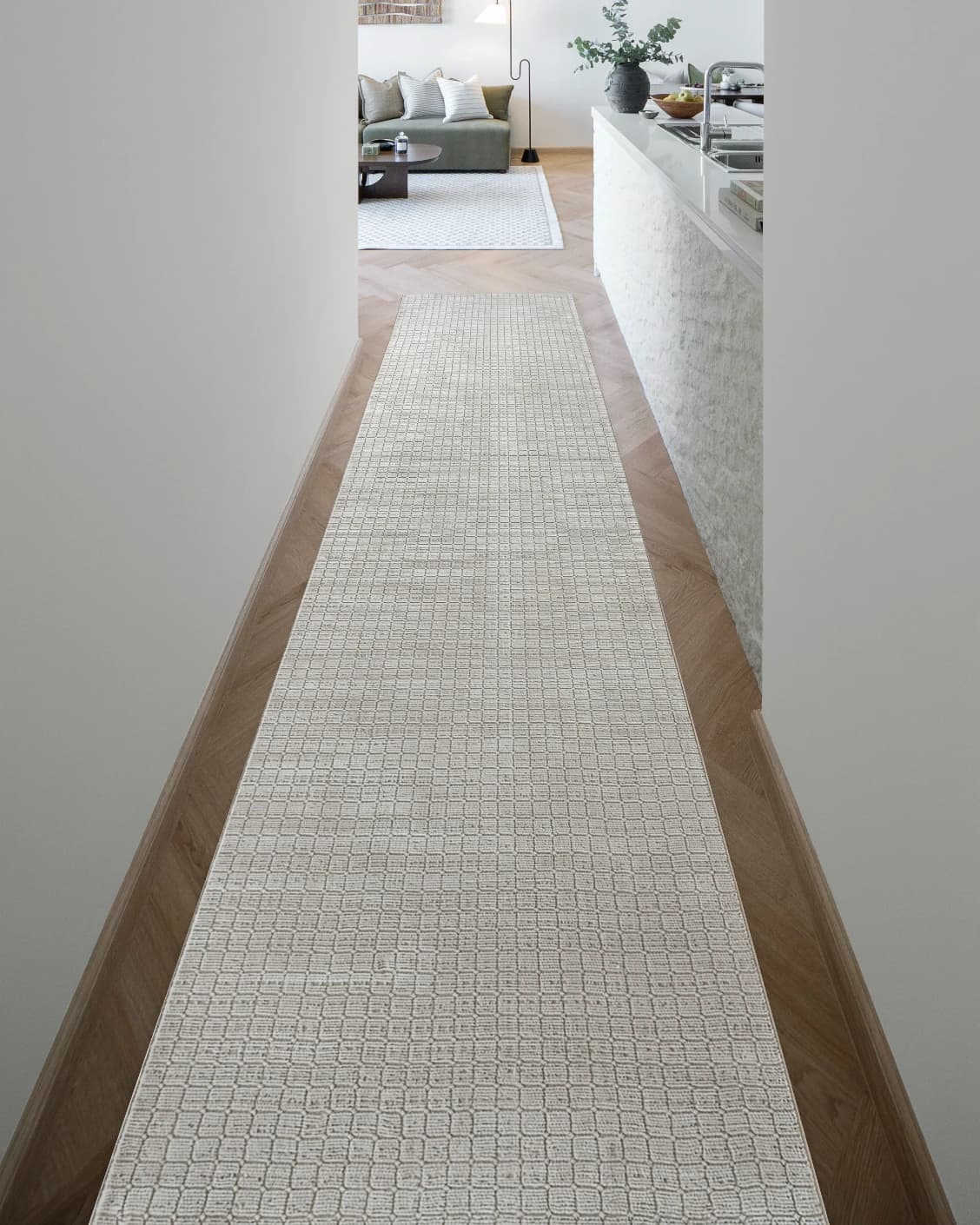 Laino Alba Runners carpet in ivory and grey, shown in a lifestyle front view as image 2