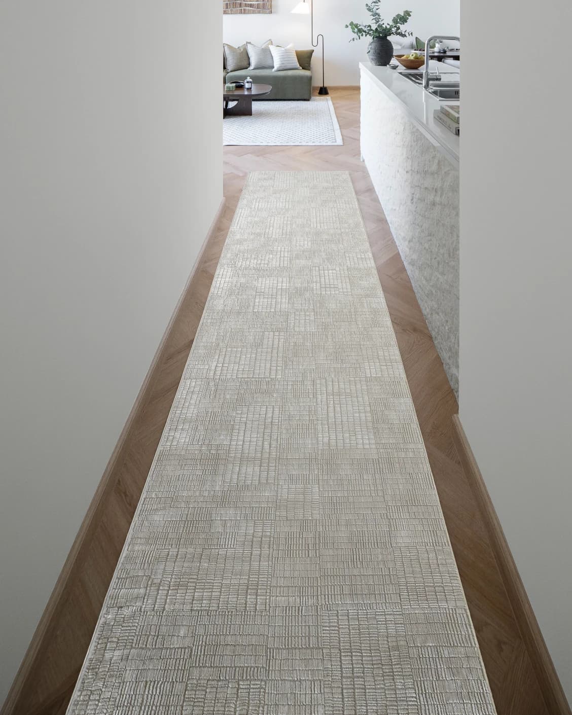 Laino Ashton carpet in ivory and grey, shown in a lifestyle front view as image 4
