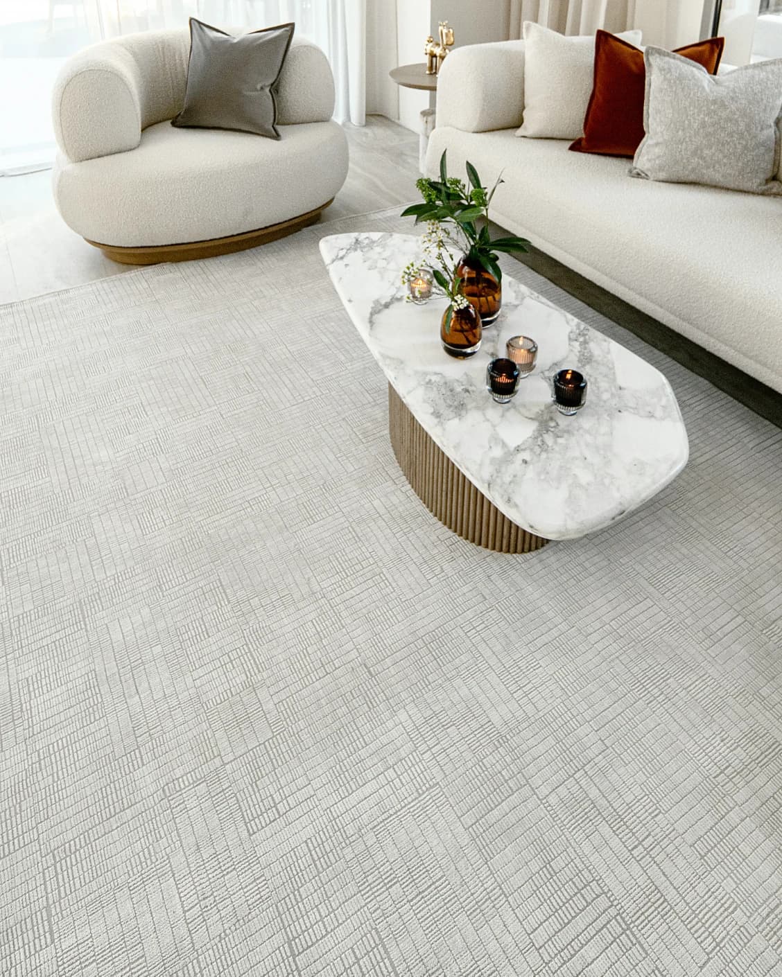 Laino Ashton carpet in ivory and grey, shown in a lifestyle front view as image 6