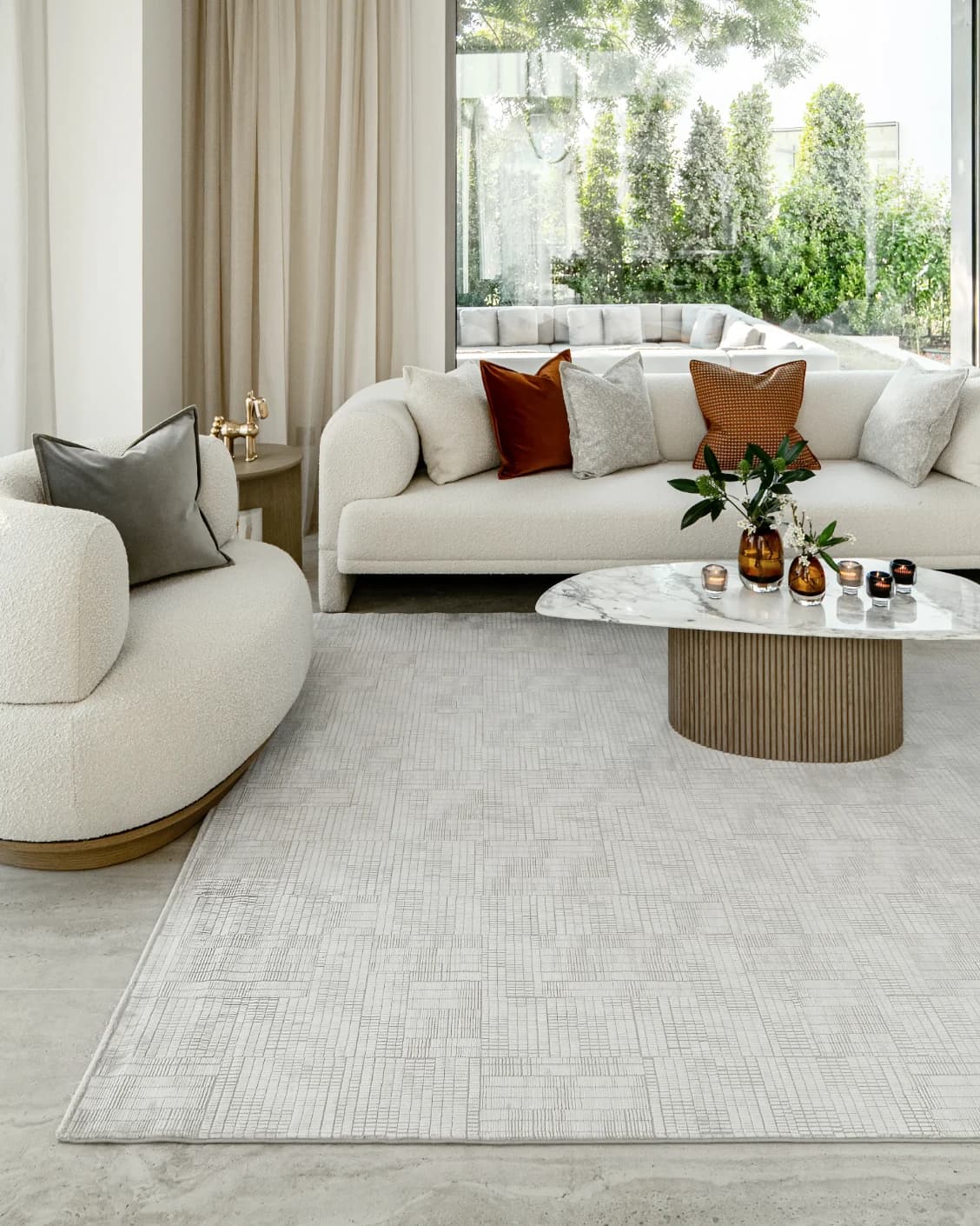 Laino Ashton carpet in ivory and grey, shown in a lifestyle front view as image 7