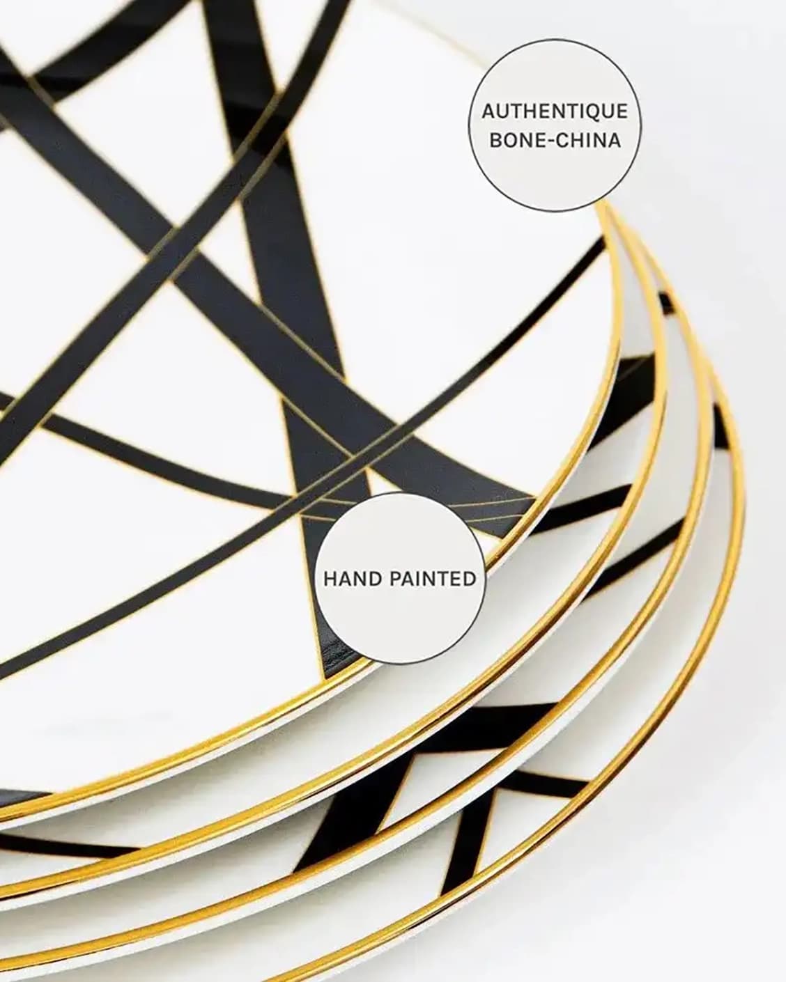 Leanna Viktoria plates in white, black and gold, shown in a product close-up as image 11