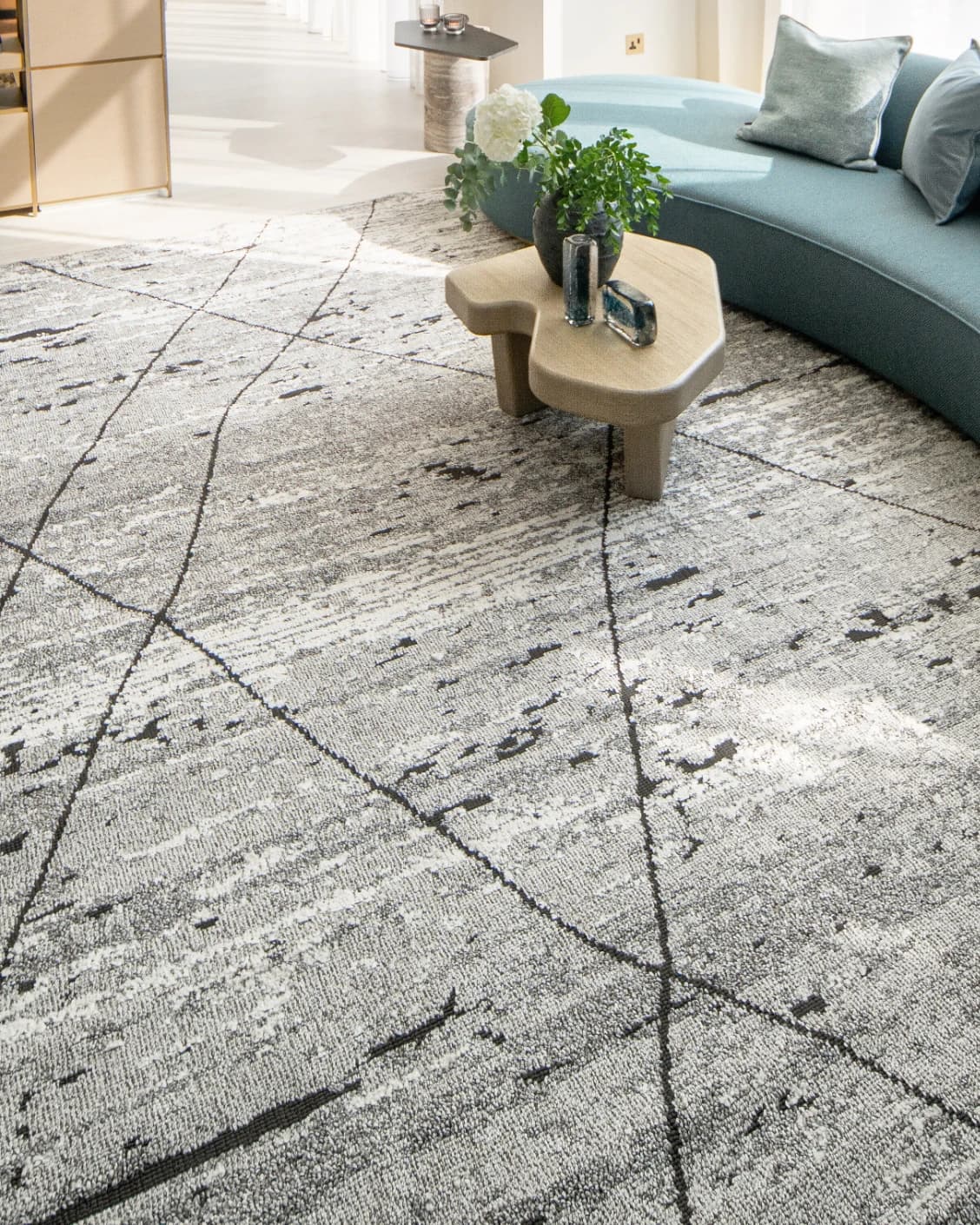 Leila Ashton carpet in charcoal, shown in a lifestyle front view as image 4