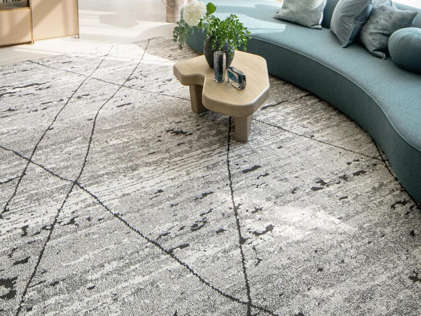 Leila Ashton carpets in charcoal, shown in a lifestyle front view as image 2