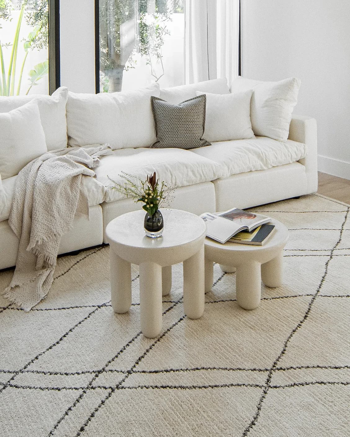 Leila Bianca carpet in beige and charcoal, shown in a lifestyle left view as image 8