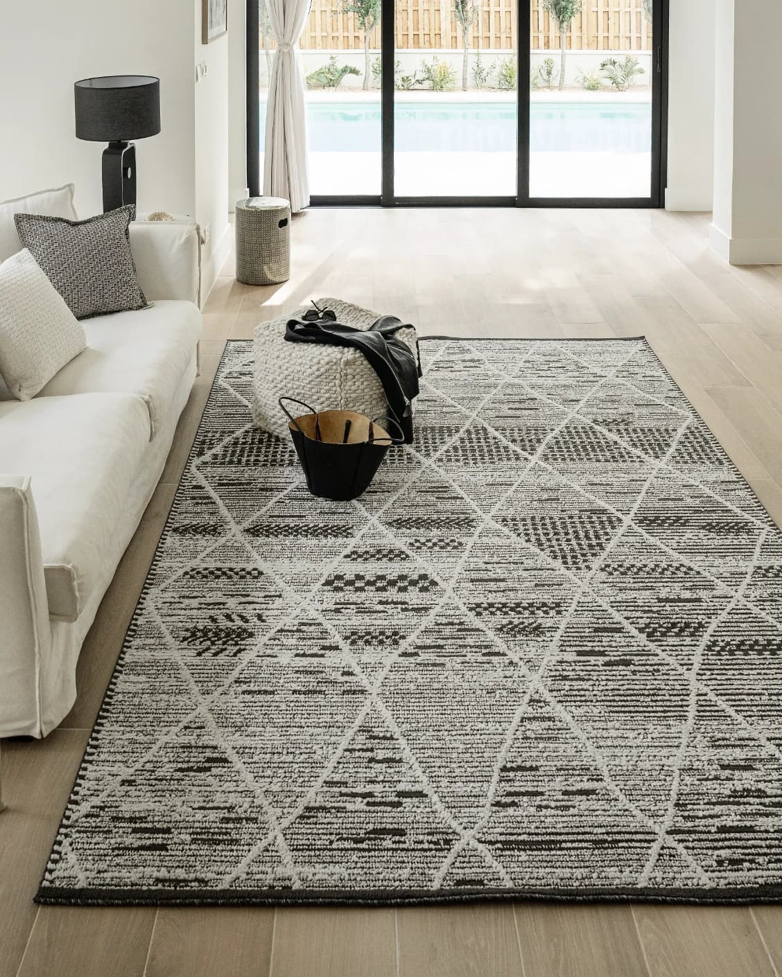 Leila Ebony carpet in charcoal and white, shown in a lifestyle front view as image 6