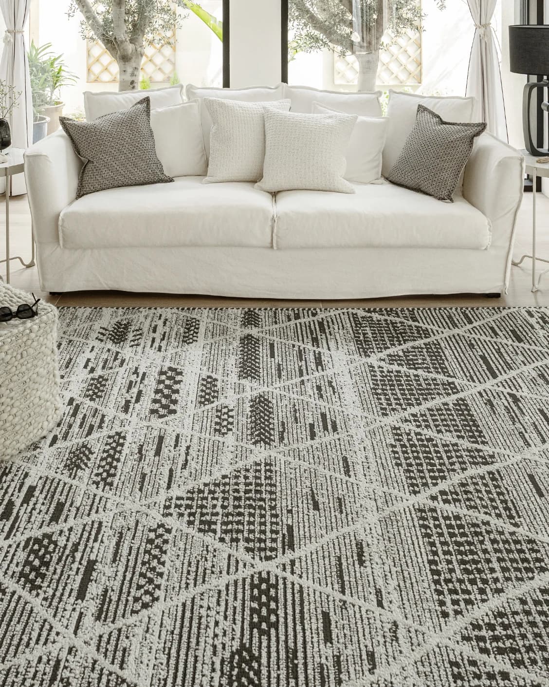 Leila Ebony carpet in charcoal and white, shown in a lifestyle front view as image 8