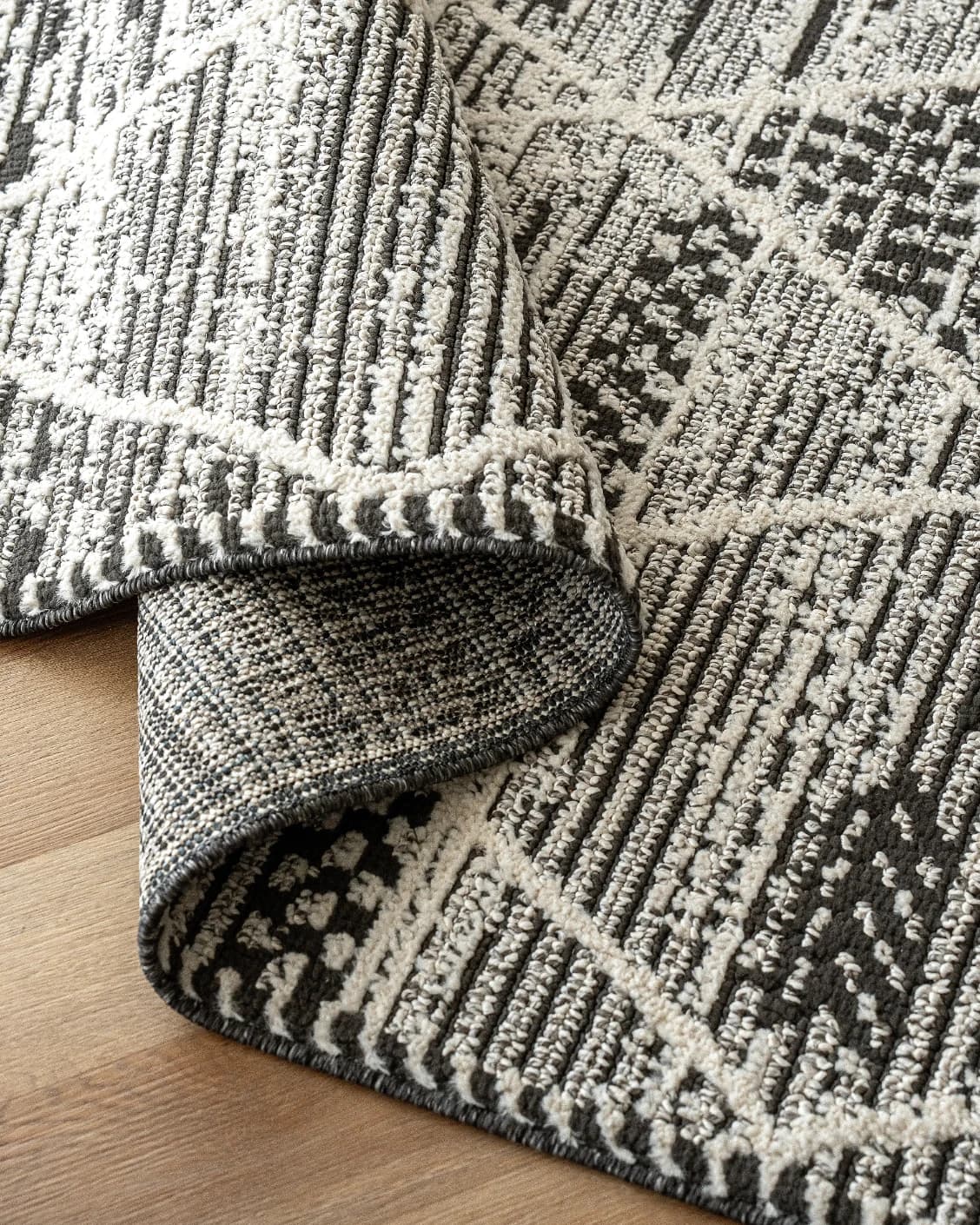 Leila Ebony carpet in charcoal and white, shown in a product close-up as image 14