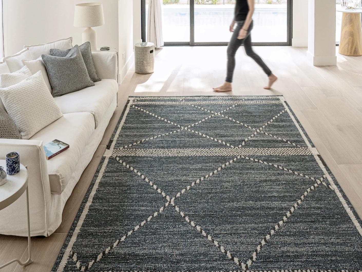 Leila Sky carpet in blue, shown in a lifestyle front view as image 5