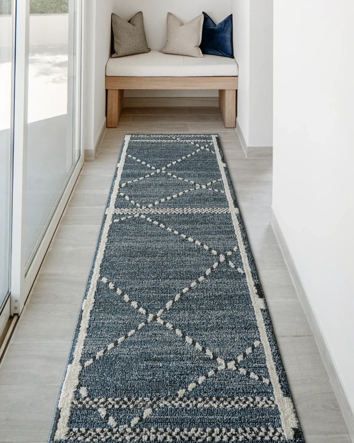 Leila Sky Runners carpet in sky and blue, shown in a lifestyle front view as image 2
