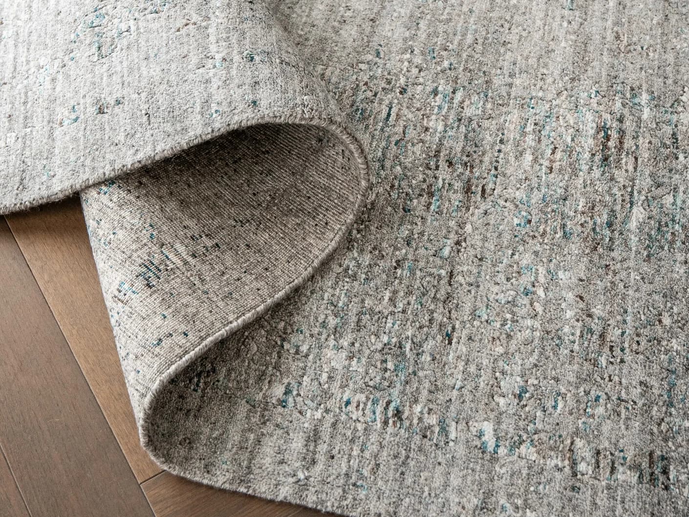 Liam Ashton carpets in grey, shown in a product close-up view