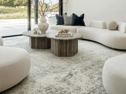 Liam Bianca carpet in grey, shown in a lifestyle front view