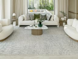 Link Fume carpet in grey, shown in a lifestyle front view