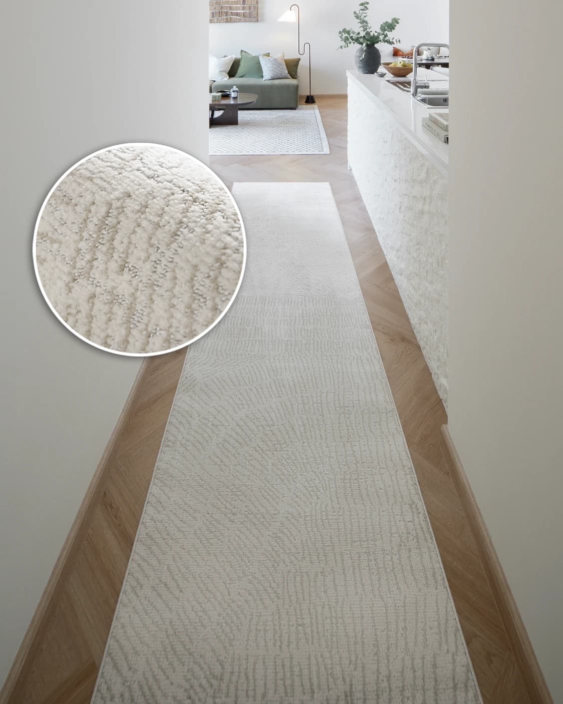 Link Sandy Runners carpet in sandy and beige, shown in a lifestyle front view as image 2