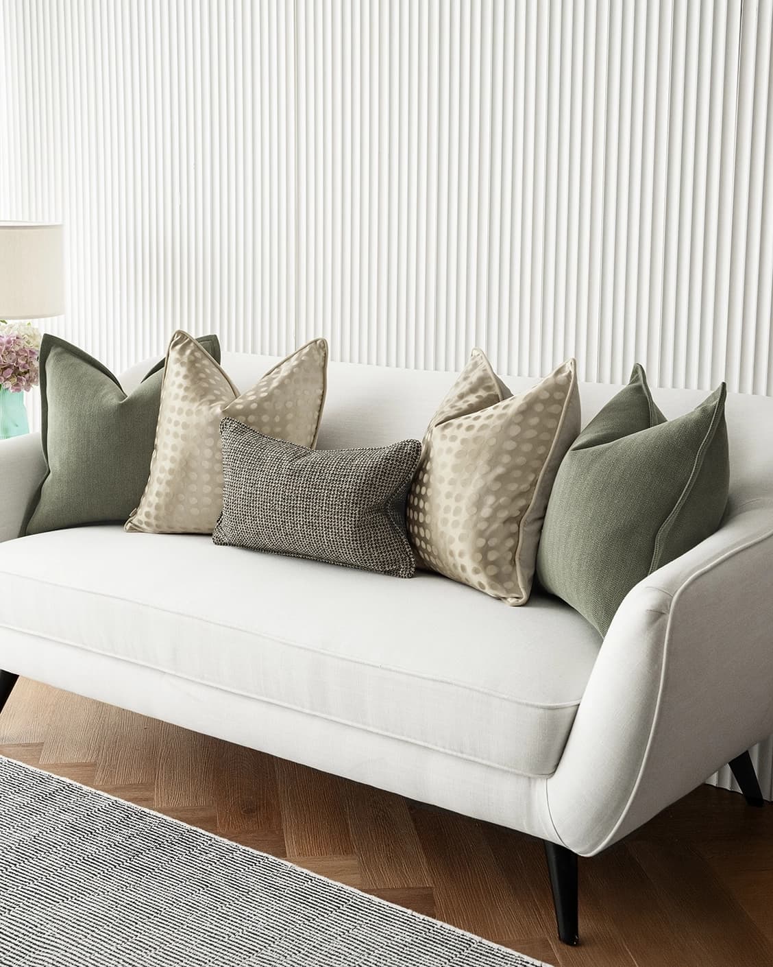 Lirika Bundle cushion in black, green, beige and gold, shown in a product right view as image 2