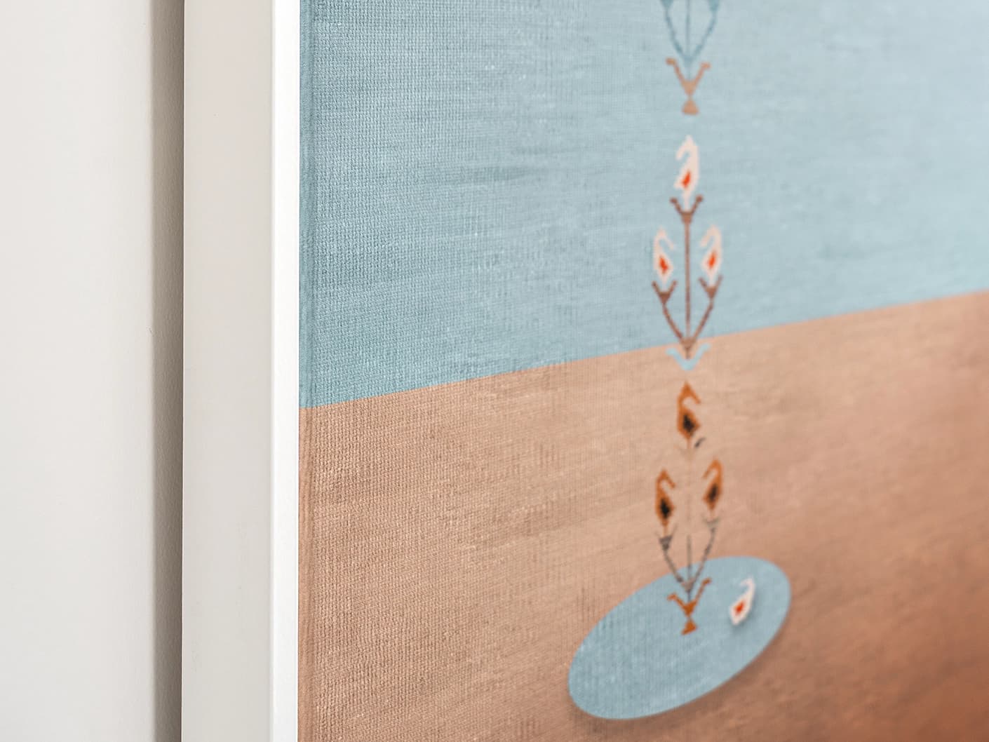 Lone Tree canvas in blue and beige, shown in a lifestyle close-up as image 2