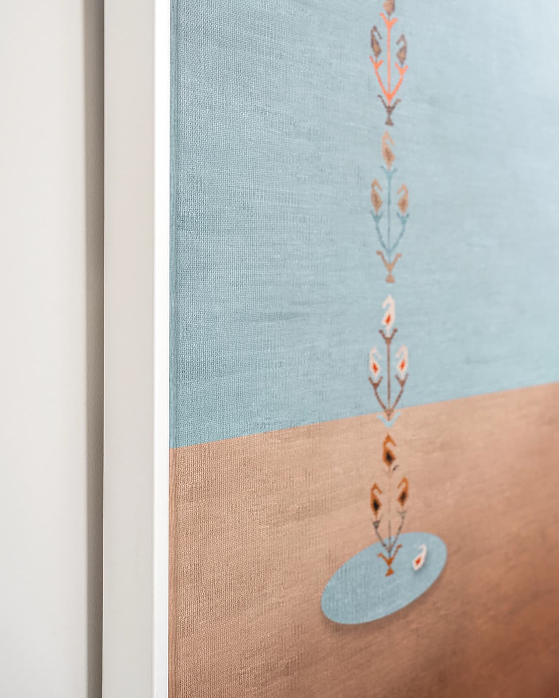 Lone Tree canvas in blue and beige, shown in a lifestyle close-up as image 5