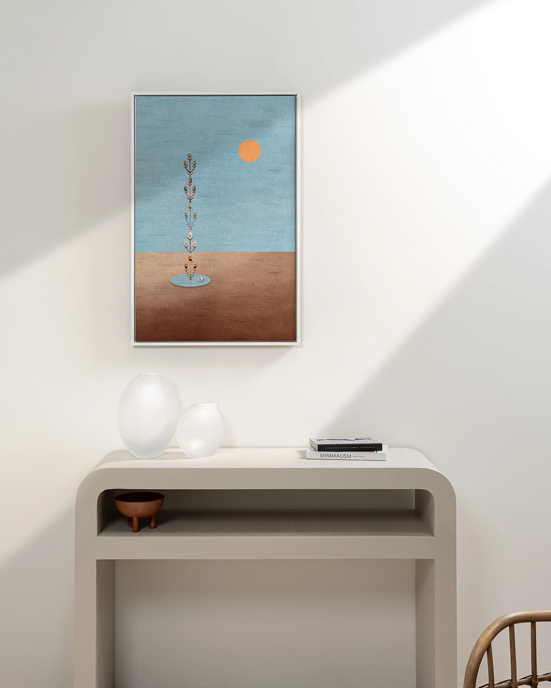 Lone Tree canvas in blue and beige, shown in a lifestyle front view as image 2