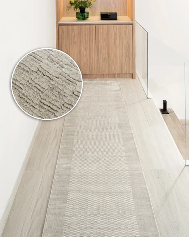 Luna Clay Runners carpet in beige, shown in a lifestyle front view