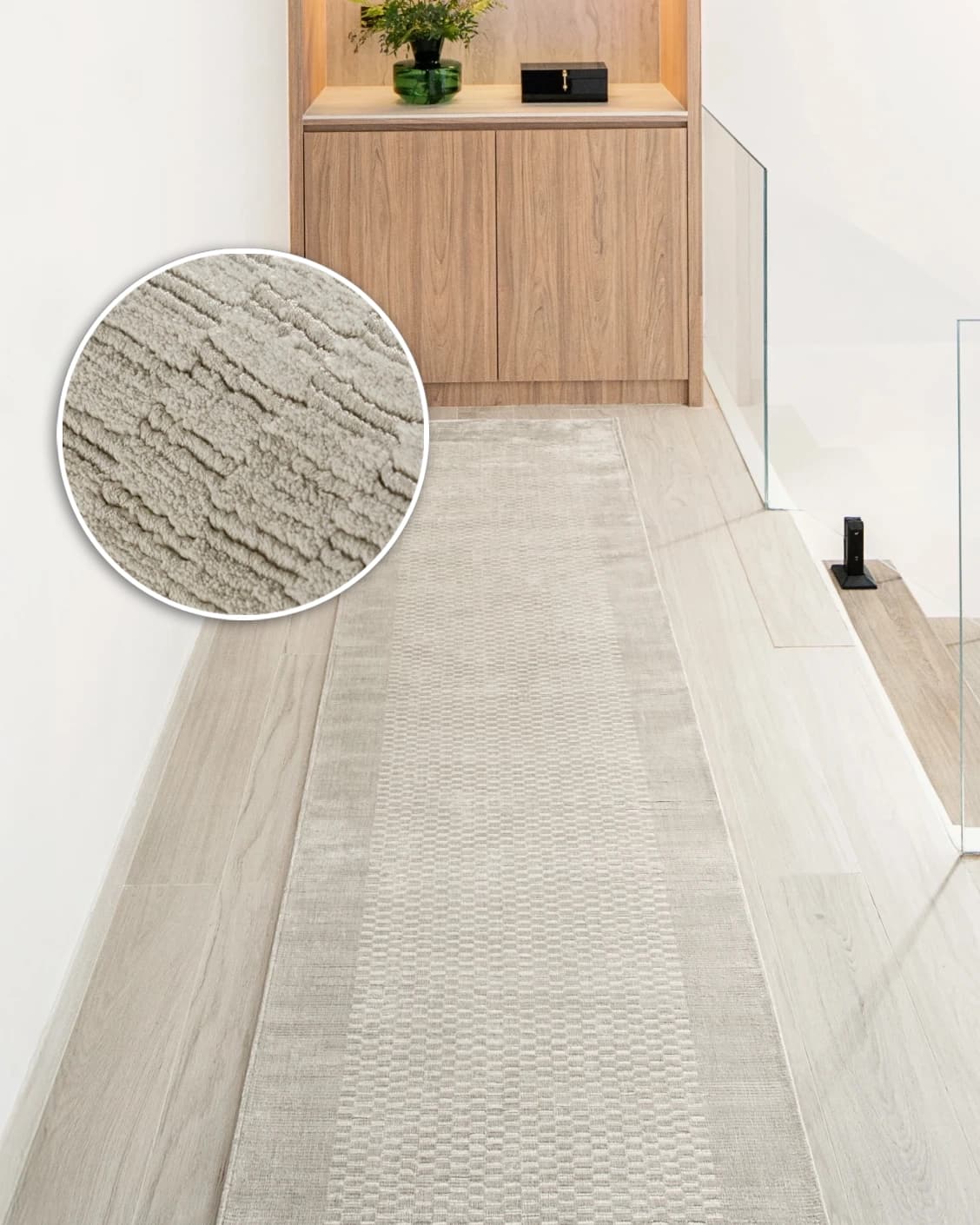 Luna Clay Runners carpet in beige, shown in a lifestyle front view