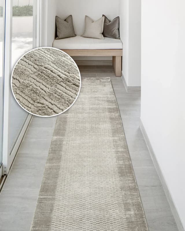 Luna Dune Runners carpet in taupe, brown and beige, shown in a lifestyle front view