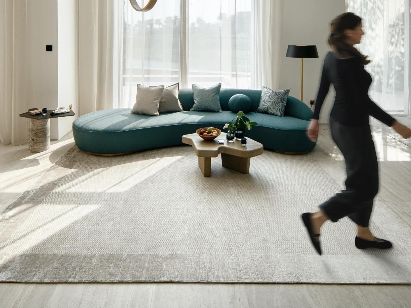 Luna Dune carpet in taupe, brown and beige, shown in a lifestyle front view as image 5