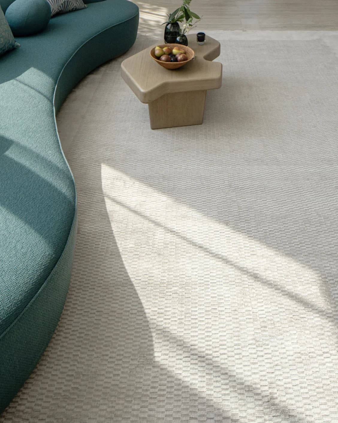 Luna Dune carpet in taupe, brown and beige, shown in a lifestyle front view as image 7