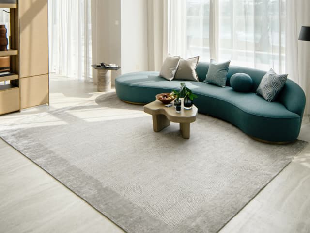 Luna Dune carpet in taupe, brown and beige, shown in a lifestyle front view as image 5