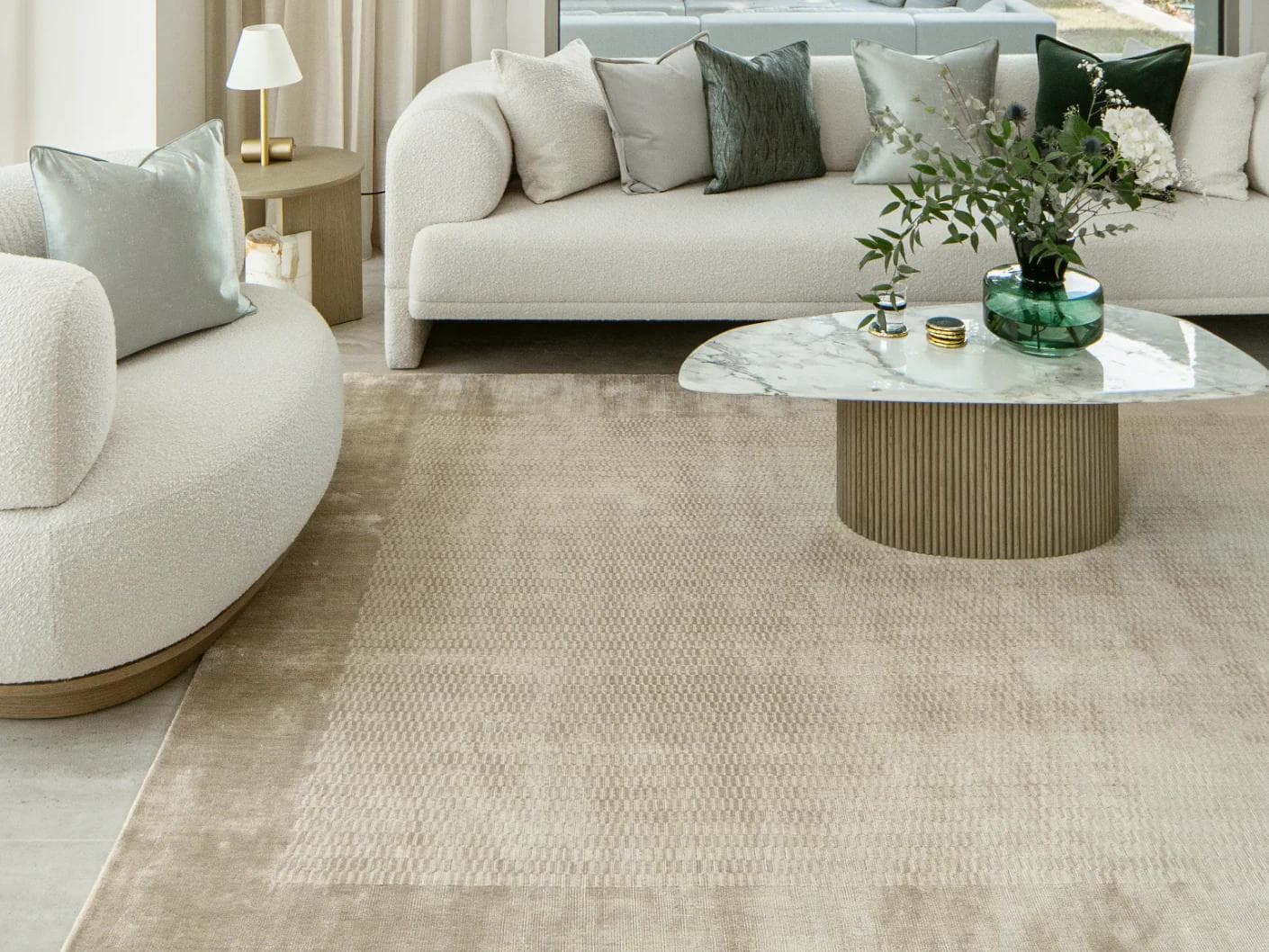 Luna Sandy carpet in beige, shown in a lifestyle front view as image 5