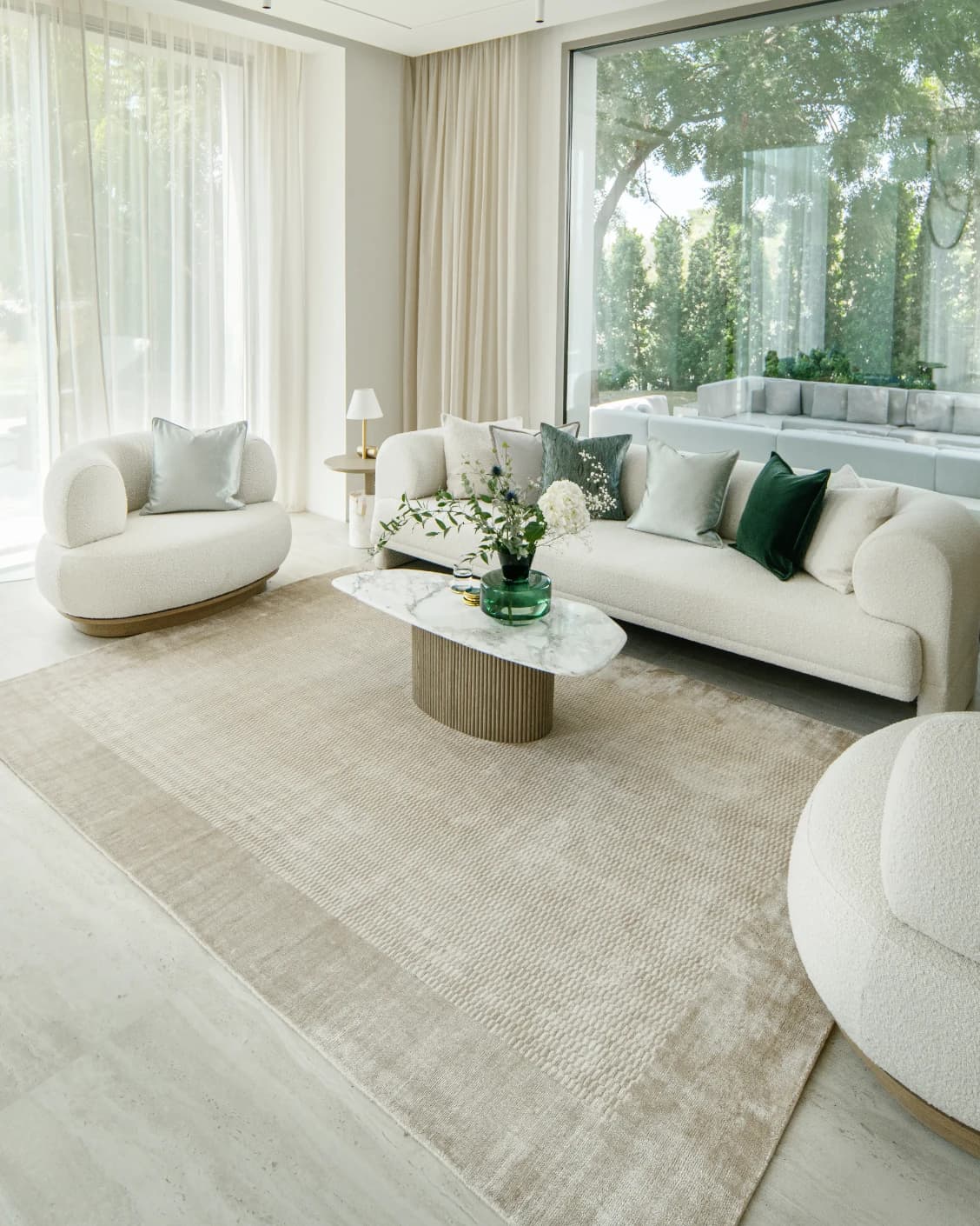 Luna Sandy carpet in beige, shown in a lifestyle right view as image 6