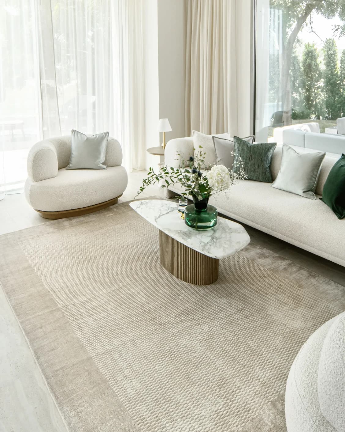 Luna Sandy carpet in beige, shown in a lifestyle right view as image 7